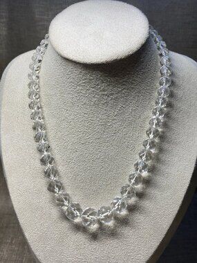 Vintage Rock Crystal Quartz Necklace 14K Gold Clasp Faceted Beads 16”